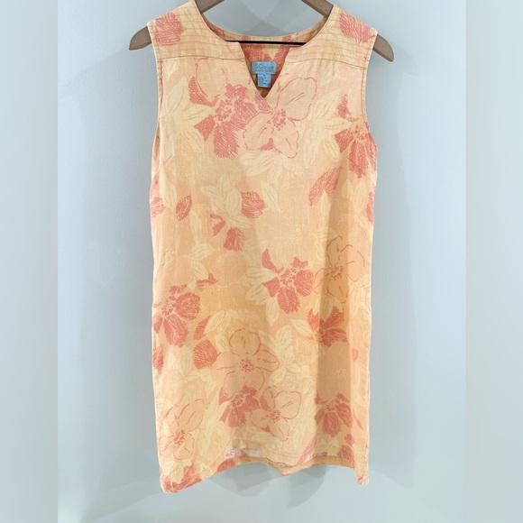 Sigrid Olsen Linen Shift Dress Floral Orange Size 8 - Picture 3 of 6